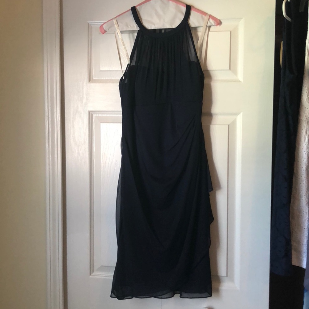 David’s Bridal High Neck Short Dress: Navy Blue